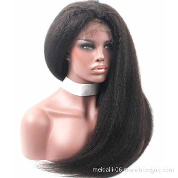 Kinky straight full lace wig virgin brazilian yaki human hair wig with baby hair for black woman human hair wig